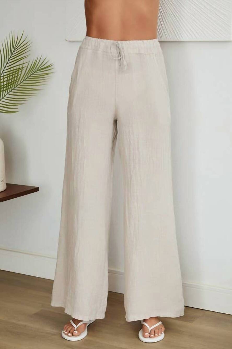 NEW MILIO MILANO linen pants with drawstring waist in beige